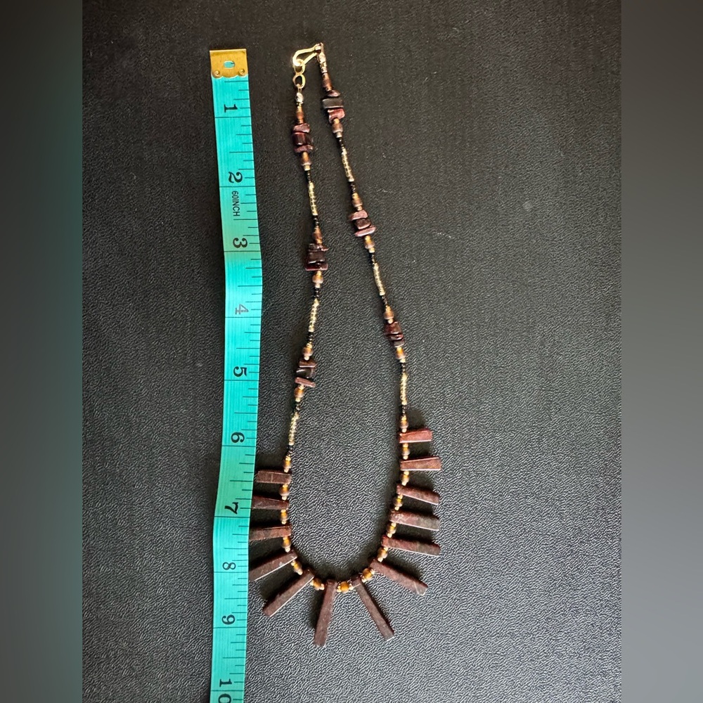 Moss Agate & Red Tiger Eye Fringe Necklace – Boho Tribal Statement - Picture 8 of 9